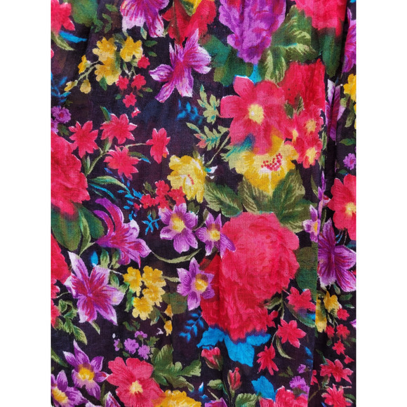 Vintage Red Pink Yellow Floral Sheer Elastic Waist Maxi Circle Skirt - Picture 4 of 7